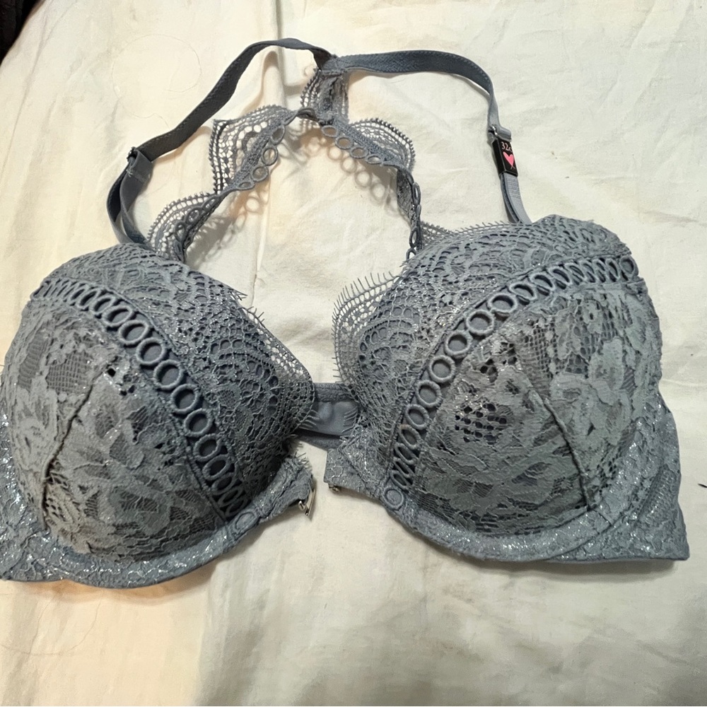 32C Victorias Secret push up razr back bra. Blue lace